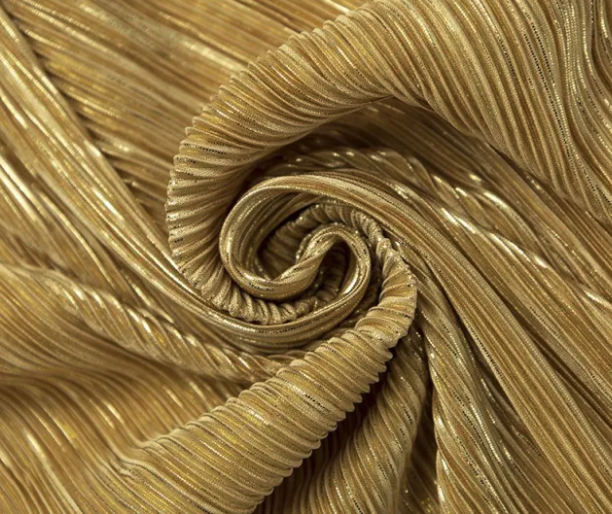 100PES Metallic Pleated Poly - Liquid Gold