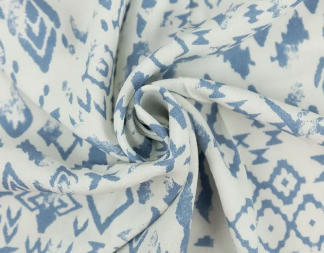 100CV Rayon Viscrepe Tribal Geo Blue