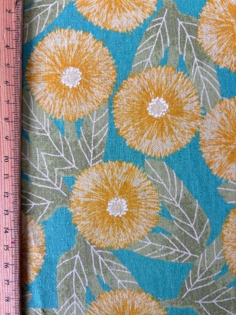 80CO/20LI Printed Canvas - Yellow Flowers/Teal Background
